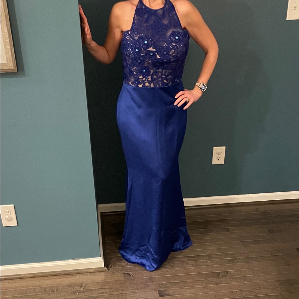 Blue Lace Rhinestone Gown  - DMU Couture - Prom
